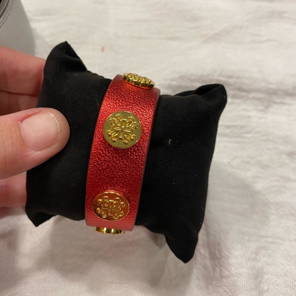 Rustic Cuff Leather Wrap Bracelet Red and Gold